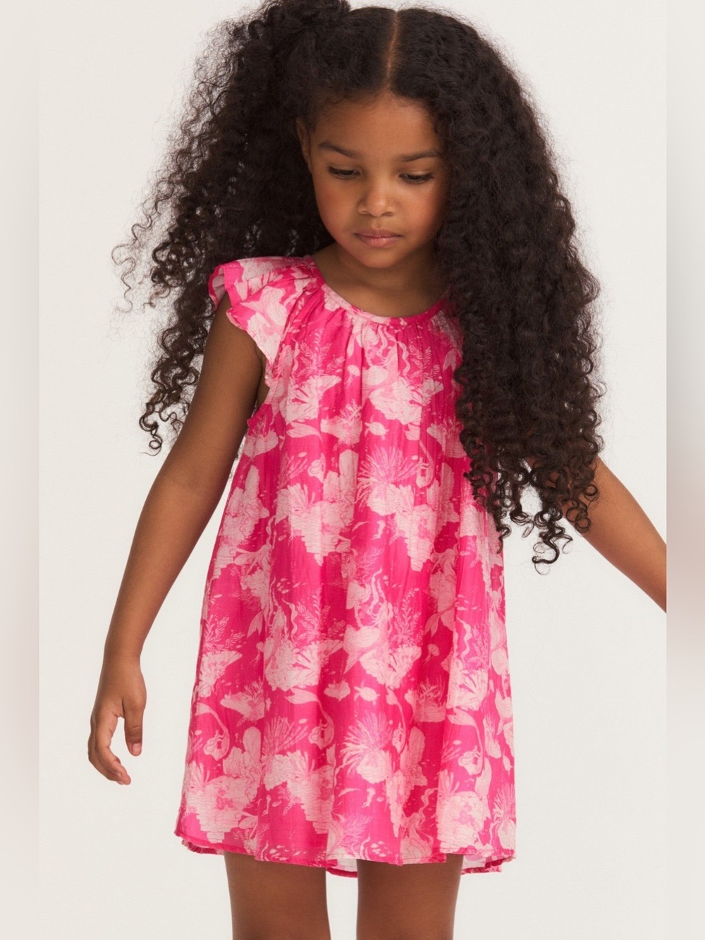 LoveShackFancy Girls Pink Cotton Silk Blend Mermaid Print Lou Dress Size 4 5